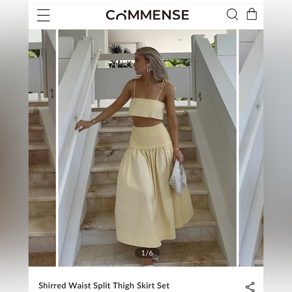 Commense Yellow Shirred Waist Skirt and Top